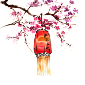 中国风灯笼梅花元素PNG