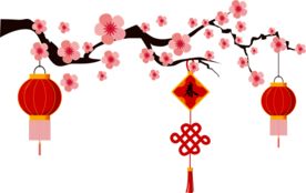 中国风灯笼梅花元素PNG