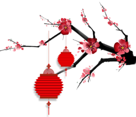 中国风灯笼梅花元素PNG