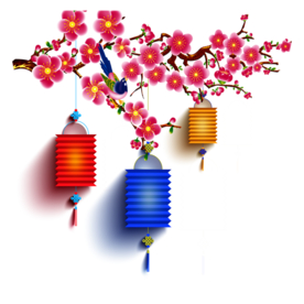 中国风灯笼梅花元素PNG