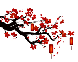 中国风灯笼梅花元素PNG