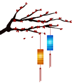 中国风灯笼梅花元素PNG