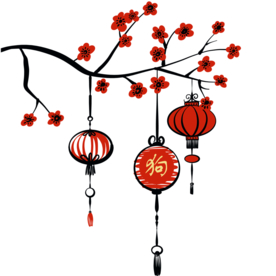 中国风灯笼梅花元素PNG