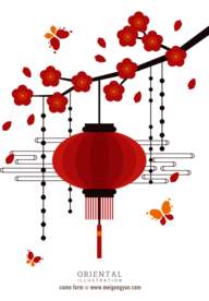 中国风灯笼梅花元素PNG