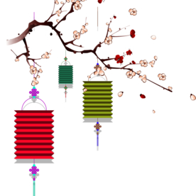 中国风灯笼梅花元素PNG