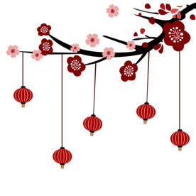 中国风灯笼梅花元素PNG