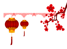 中国风灯笼梅花元素PNG