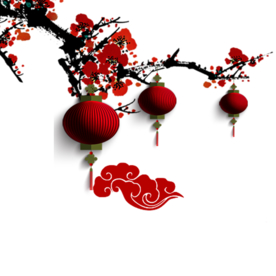 中国风灯笼梅花元素PNG