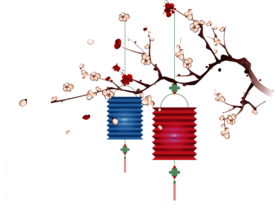 中国风灯笼梅花元素PNG