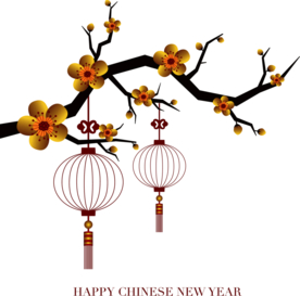 中国风灯笼梅花元素PNG