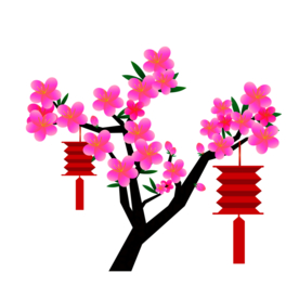 中国风灯笼梅花元素PNG