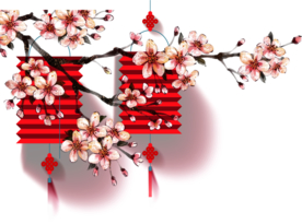 中国风灯笼梅花元素PNG