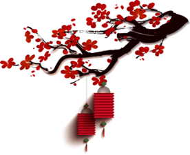 中国风灯笼梅花元素PNG