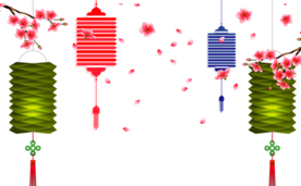 中国风灯笼梅花元素PNG