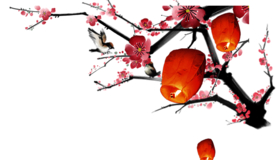 中国风灯笼梅花元素PNG