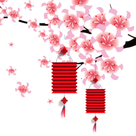 中国风灯笼梅花元素PNG