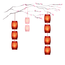 中国风灯笼梅花元素PNG