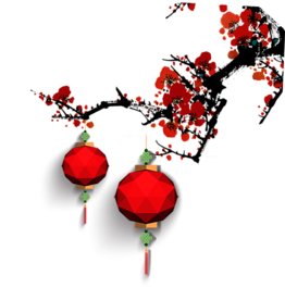中国风灯笼梅花元素PNG