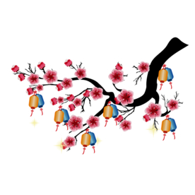 中国风灯笼梅花元素PNG