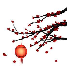 中国风灯笼梅花元素PNG