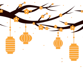 中国风灯笼梅花元素PNG