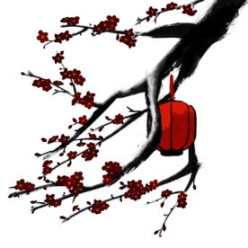 中国风灯笼梅花元素PNG