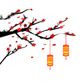 中国风灯笼梅花元素PNG