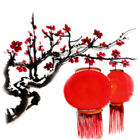 中国风灯笼梅花元素PNG