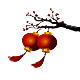 中国风灯笼梅花元素PNG