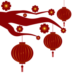 中国风灯笼梅花元素PNG