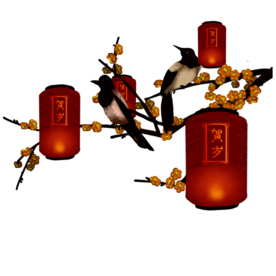中国风灯笼梅花元素PNG