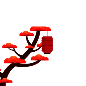 中国风灯笼梅花元素PNG