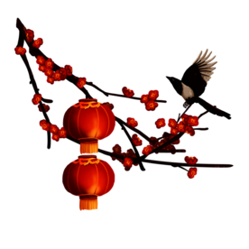 中国风灯笼梅花元素PNG