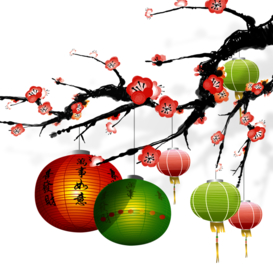 中国风灯笼梅花元素PNG