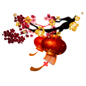 中国风灯笼梅花元素PNG