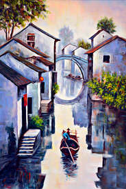 江南山水 风景油画