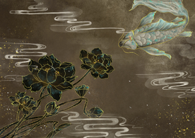 池塘烫金中国风