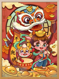 2021牛年国潮风新年春节敲锣