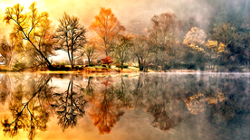 山水 风景油画 岩石 树阴 秋