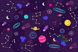 模版retro插画土星地球