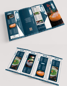 手绘中国风蓝色中式菜单四折页