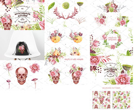 手绘荷花莲花玫瑰花型秋天水彩画