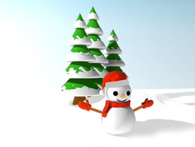 C4D 模型 卡通雪人松树