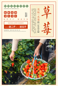 草莓水果促销活动宣传海报素材
