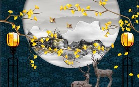 山水画 中式背景墙 装饰画 新