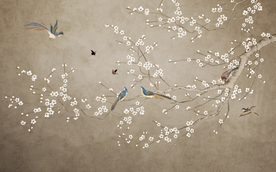 花鸟背景墙 中式背景墙 装饰画