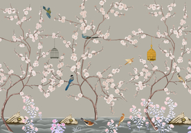 花鸟背景墙 中式背景墙 装饰画