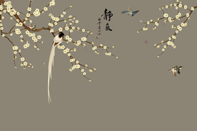 花鸟背景墙 中式背景墙 装饰画