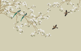花鸟背景墙 中式背景墙 装饰画