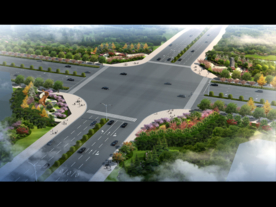 市政道路路口节点绿化景观鸟瞰